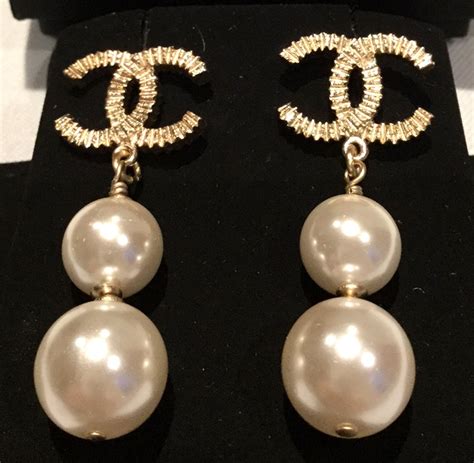 chanel earring with pearl drop|Chanel double c drop earrings.